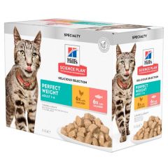 Hill's Science Plan Cat Adult Perfect Weight nourriture humide Multipack Poulet et Saumon (12x85g)