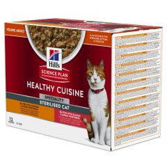 Hill's Science Plan Healthy Cuisine Sterilised Cat Adult Stew with Chicken or Salmon &amp; added Vegetables nourriture humide pour chat 12 x 80 g