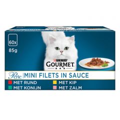 Gourmet Perle Mini Filets en sauce nourriture pour chat nourriture humide poulet lapin boeuf saumon 60 x 85gr
