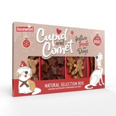 Boîte à friandises Cupidon&amp;Comet en bois de rose Noël Friandises naturelles pour chiens 175 grammes