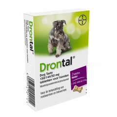 Drontal Dog Tasty 150/144/50 mg anthelminthique chien S/M 2 tbl