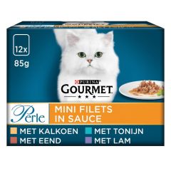 Gourmet Perle Mini Filets en sauce pour chat dinde canard thon agneau 12x85gr 